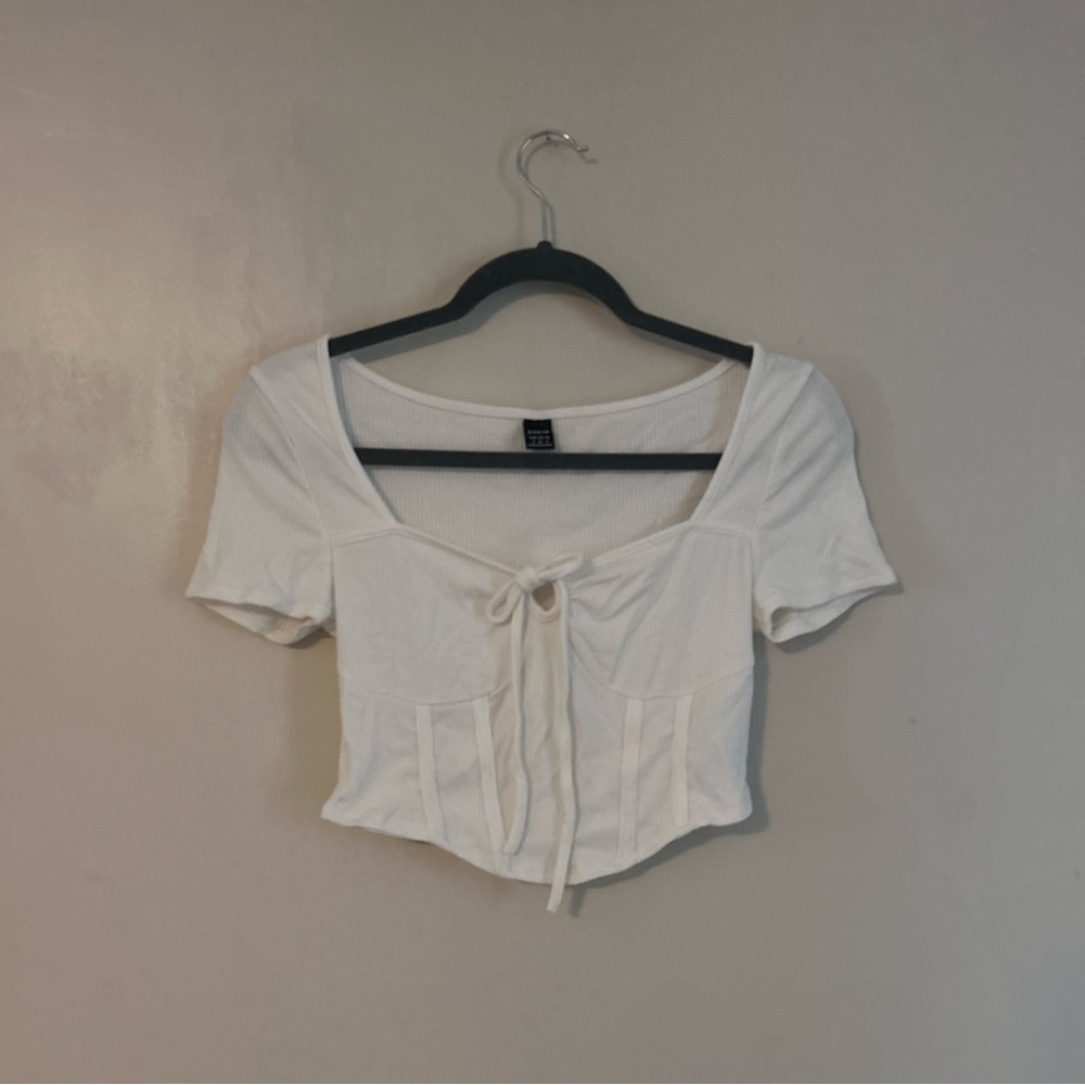 SHEIN White Tie-Front Ribbed Crop Top